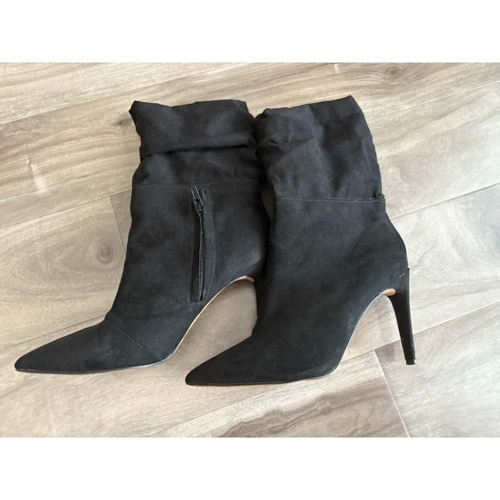 Express Womens Black Heeled Faux Suede Pull On Bootie Ankle Boots Size 7